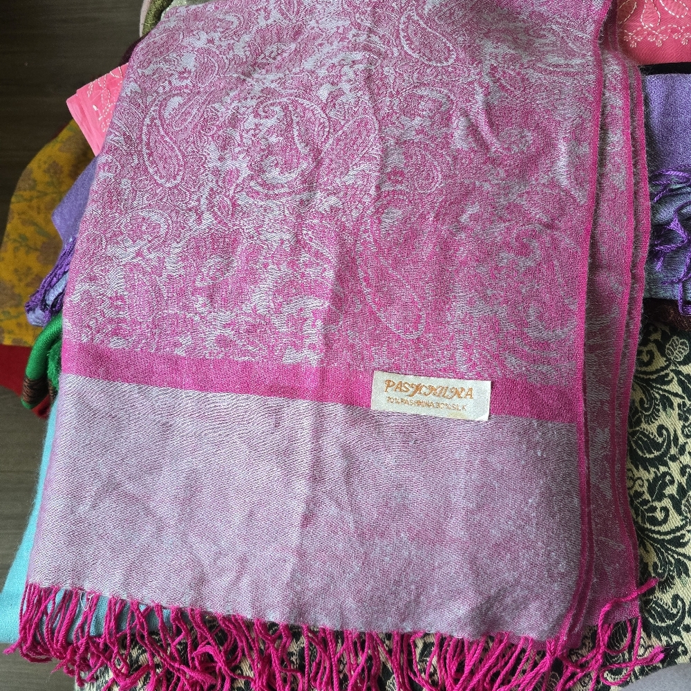 Paisley Pink Scarf with Fringe